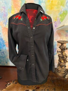Vintage Ely Embroidered Western Pearl Snap